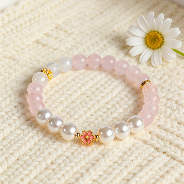 Buddha Stones Rose Quartz Clear Quartz Sweet Blossom Harmony Bracelet - Rose Quartz (Wrist Circumference: 5.5–5.9 in/14–15 cm) - image 0