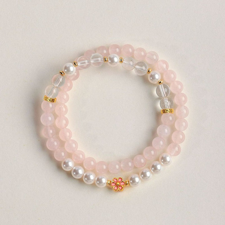 Buddha Stones Rose Quartz Clear Quartz Sweet Blossom Harmony Bracelet - image 14