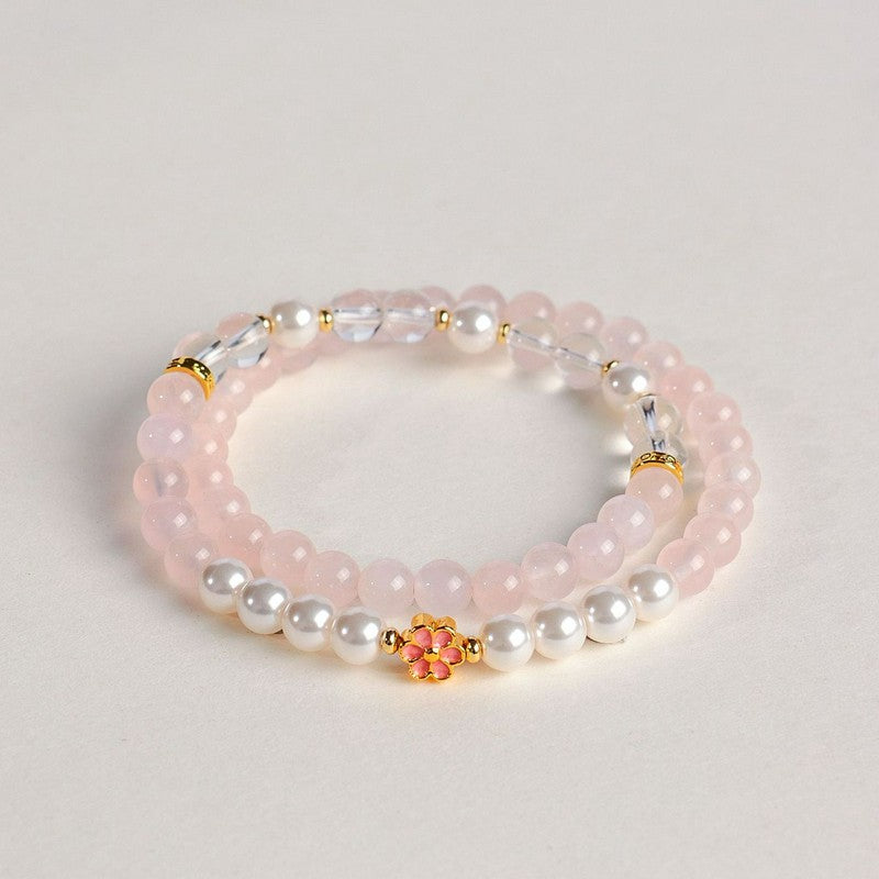 Buddha Stones Rose Quartz Clear Quartz Sweet Blossom Harmony Bracelet - image 13
