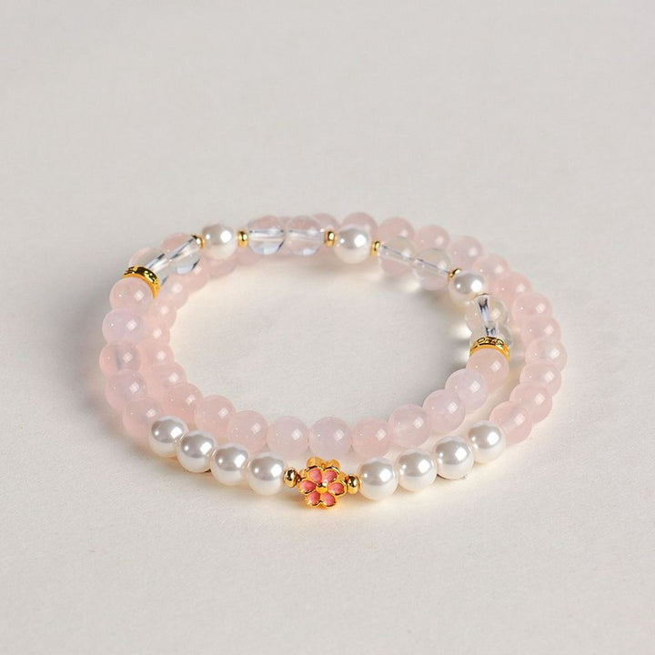 Buddha Stones Rose Quartz Clear Quartz Sweet Blossom Harmony Bracelet - image 13