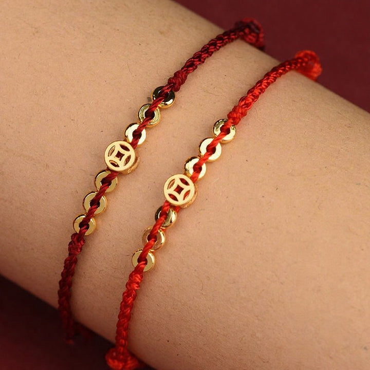 Buddha Stones Braided Red String Round Chinese Coin Good Fortune Bracelet - image 5