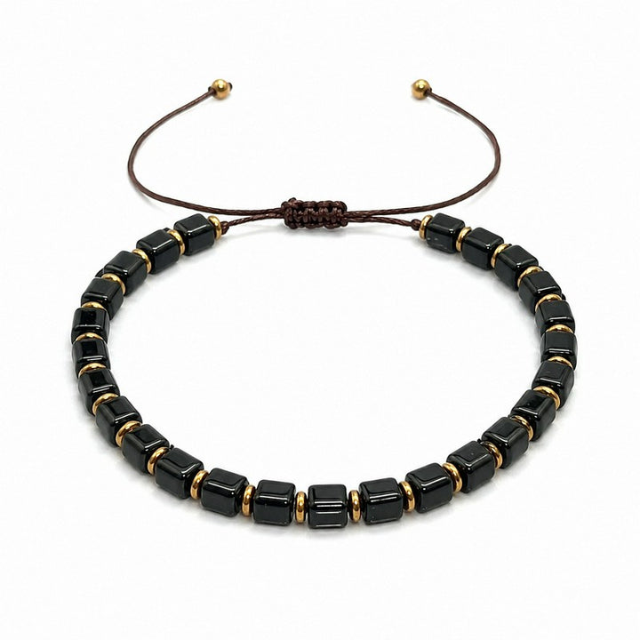 Buddha Stones Black Obsidian Protection Square Bead Braided Adjustable Bracelet - image 4