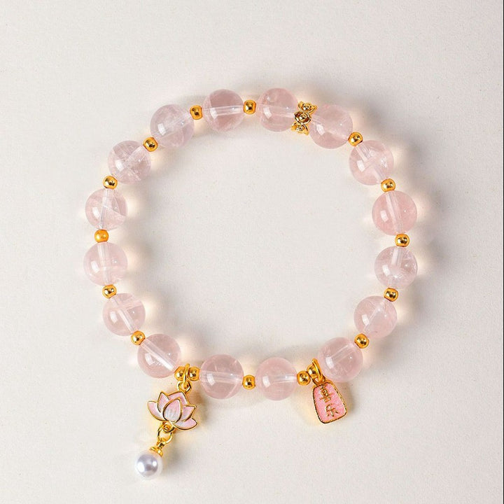 Buddha Stones Natural Rose Quartz Clear Quartz Lotus Charm Love Bracelet - 9mm (Wrist Circumference: 5.5–5.9 in/14–15 cm) - image 11