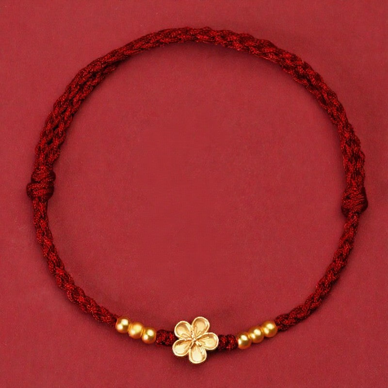 Buddha Stones Adjustable Red String Gold Flower Protection Bracelet - Dark Red (Wrist Circumference: 5.5–7.1 in/14–18 cm) - image 8