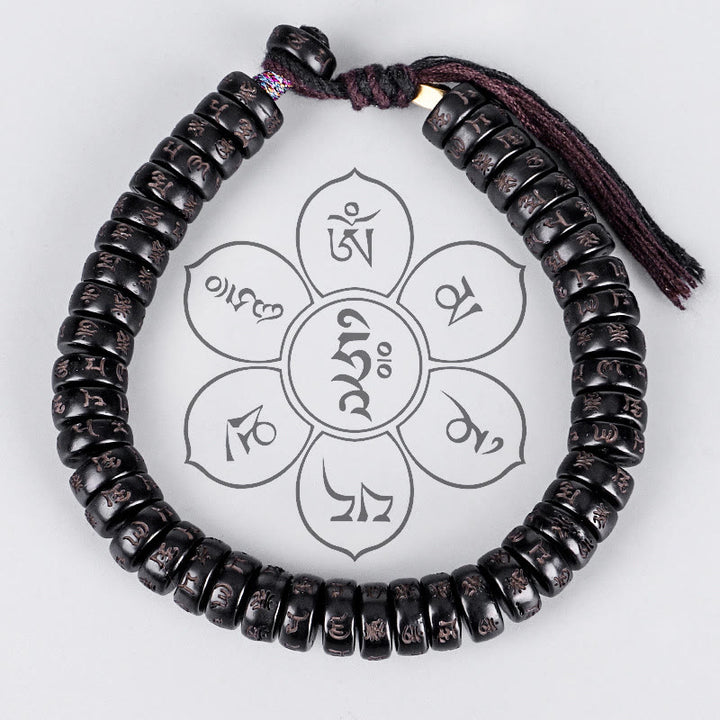 Buddha Stones Tibetan Coconut Shell Beads Engraved Om Mani Padme Hum Mantra Positive String Bracelet - image 1