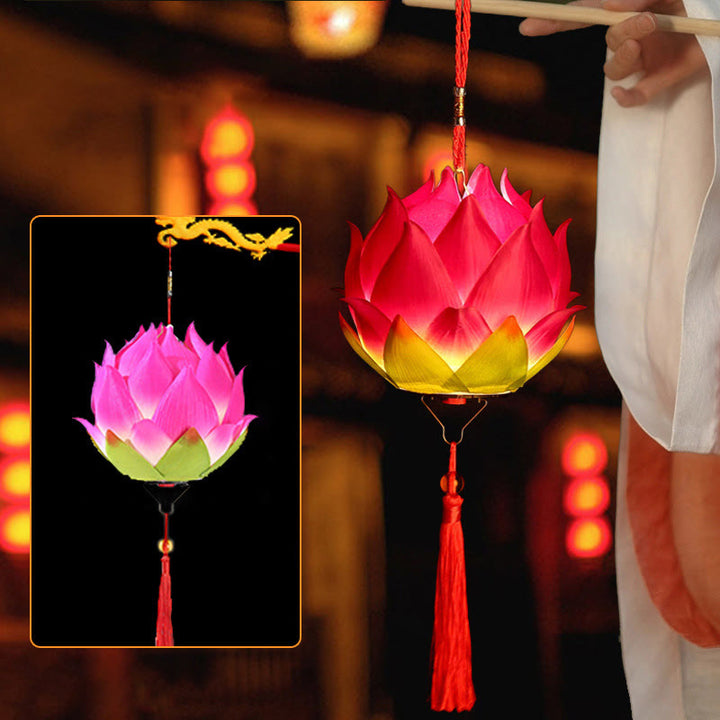 Buddha Stones DIY Lotus Flower Dragon Lantern Tassel Lamp Decoration - Rose Red Lotus Lantern(Self-Assembly) - image 28