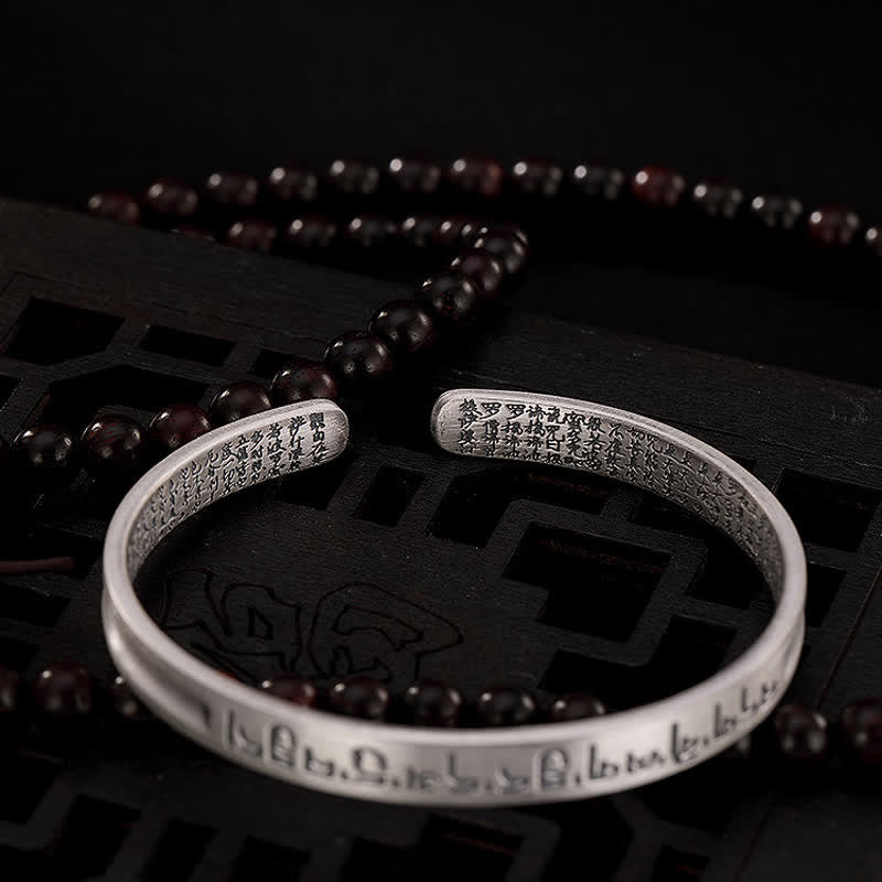 Buddha Stones 999 Sterling Silver Six True Words Heart Sutra Protection Bracelet Bangle - image 8