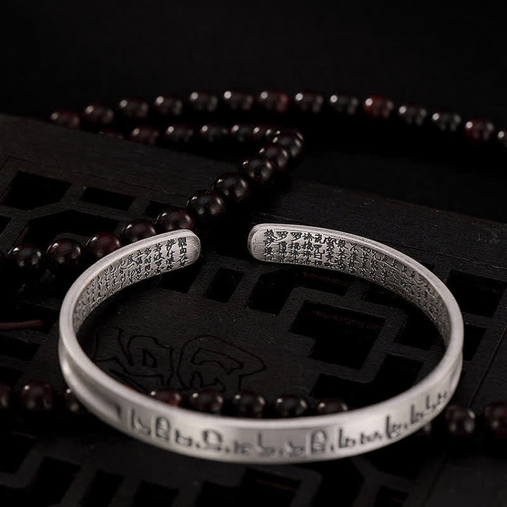 Buddha Stones 999 Sterling Silver Six True Words Heart Sutra Protection Bracelet Bangle - image 8