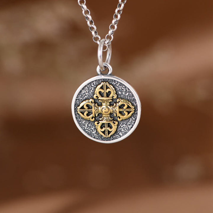 Buddha Stones 925 Sterling Silver Double Dorje Vajra Blessing Necklace Pendant - image 3