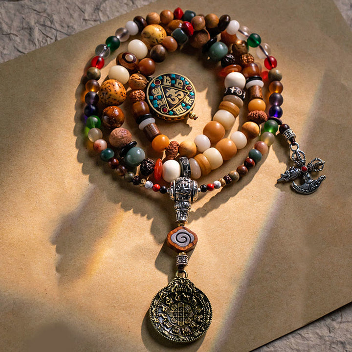 Buddha Stones Tibetan 108 Mala Beads Bodhi Seed Buddha Head Nine Palaces Eight Diagrams OM Wisdom Bracelet