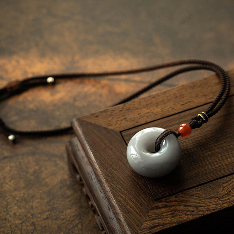 Natural Round Jade Gray Jade Peace Buckle Luck Necklace Pendant - image 21