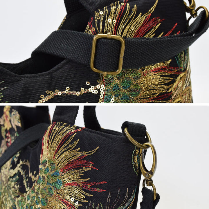 Buddha Stones Peacock Double-sided Embroidery Tote Bag Shoulder Bag Crossbody Bag - image 9