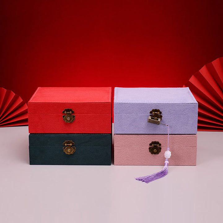 Buddha Stones Simple Design Jewelry Box Organizer Two-Layer Jewelry Storage Box Flannel Box With Lock - image 24