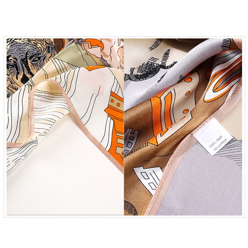 Buddha Stones Oil Painting City Snow Scene Castle Lotus 100% Mulberry Silk Neck Hair Scarf - image 12