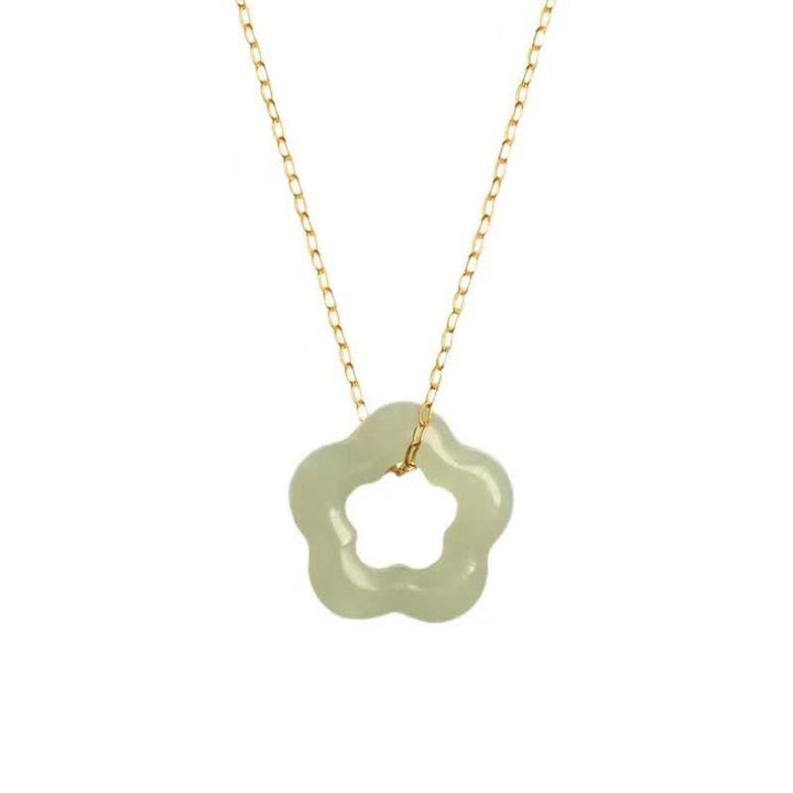Buddha Stones Dainty Hetian Jade Cyan Jade Luck Floral Charm Necklace Pendant - image 9