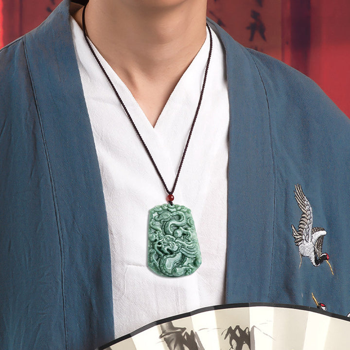 Buddha Stones Chinese Zodiac Dragon Jade Strength Necklace String Pendant - image 3
