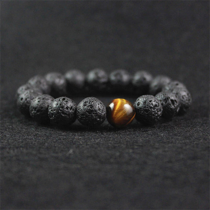 Buddha Stones Lava Rock Tiger Eye Stone Peace Healing Bracelet - Lava Rock(Wrist Circumference 17cm) - image 0