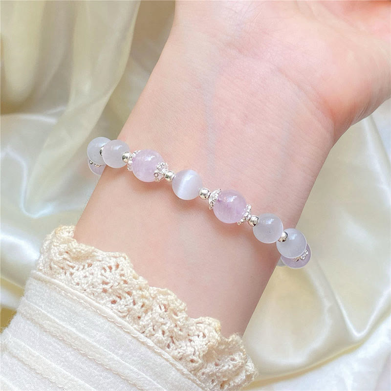 Buddha Stones 925 Sterling Silver Natural Amethyst Cat's Eye Spiritual Awareness Star Bracelet - image 6