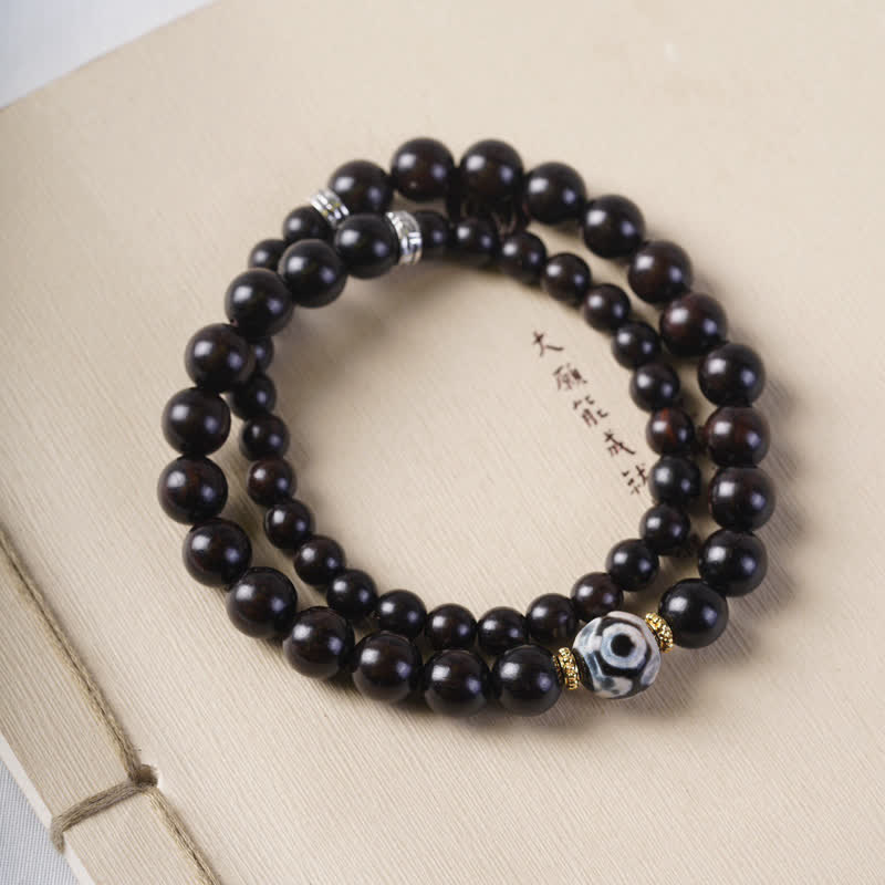 Buddha Stones Tibet Ebony Wood Dzi Bead Balance Double Wrap Bracelet