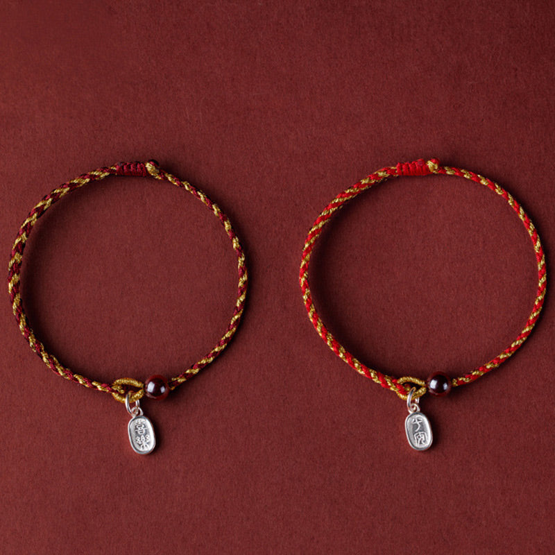 Buddha Stones Handcrafted Red Gold Rope Lotus Peace And Joy Charm Braid Bracelet