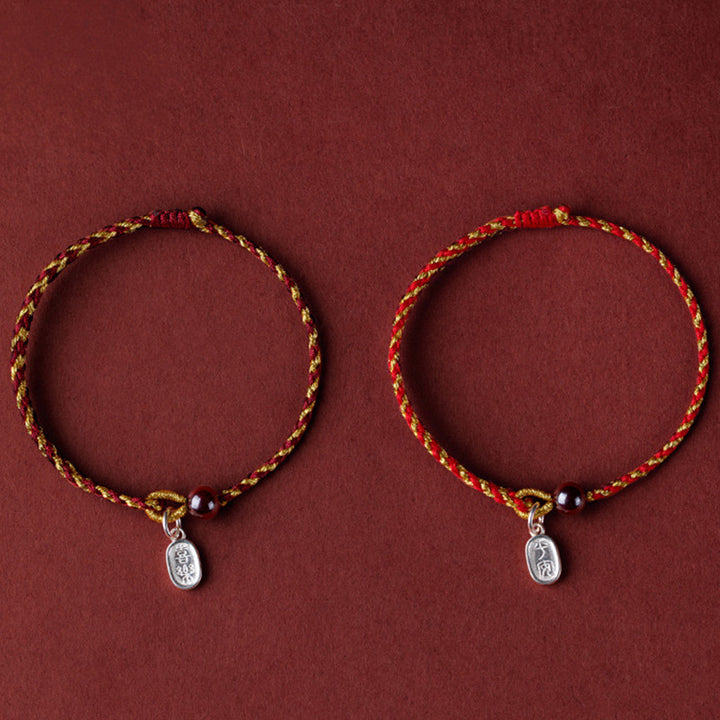 Buddha Stones Handcrafted Red Gold Rope Lotus Peace And Joy Charm Braid Bracelet