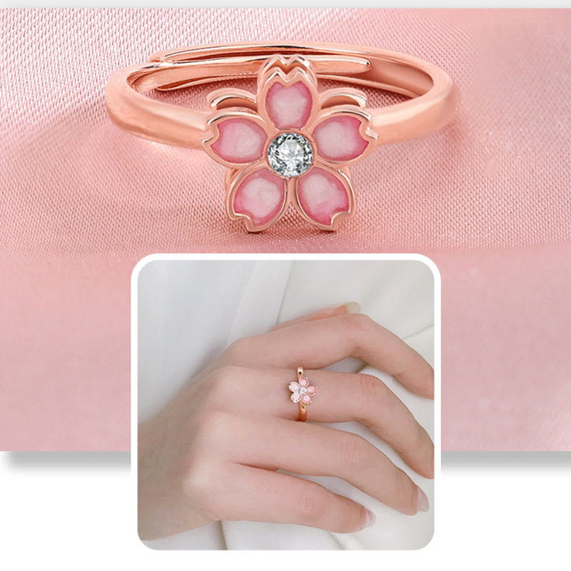 Buddha Stones 925 Sterling Silver Cherry Blossom Blessing Chain Bracelet Rotatable Ring - image 20