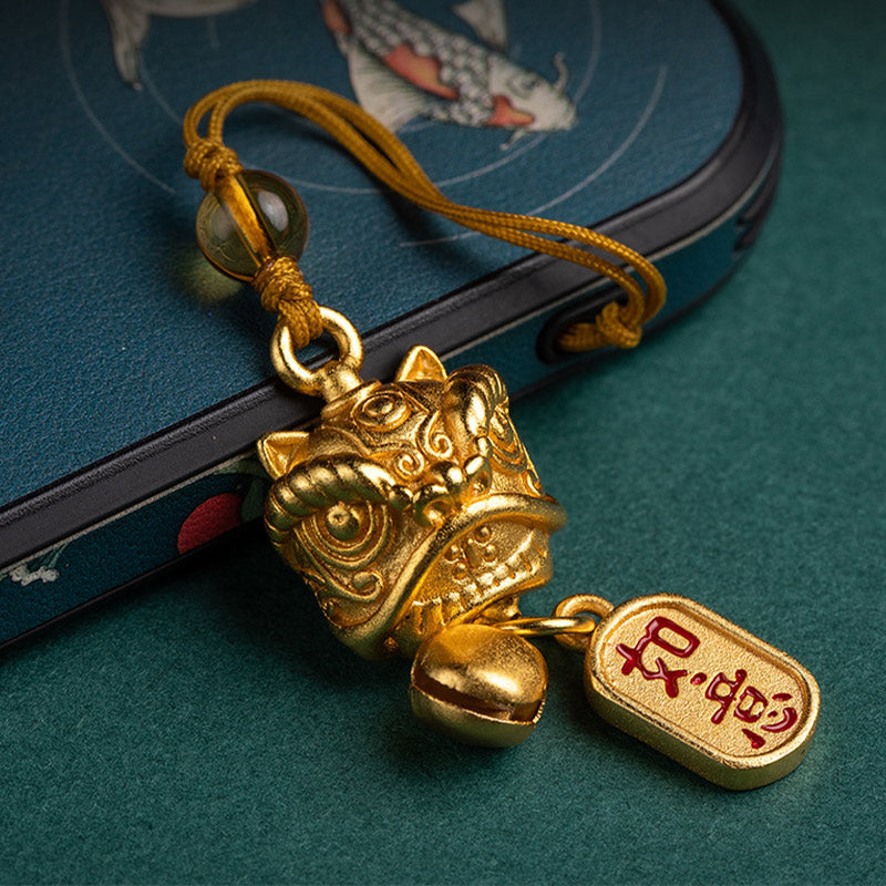 Buddha Stones Dancing Lion Auspicious Ruyi Safe Peace Rich Copper Wealth Phone Hanging Decoration