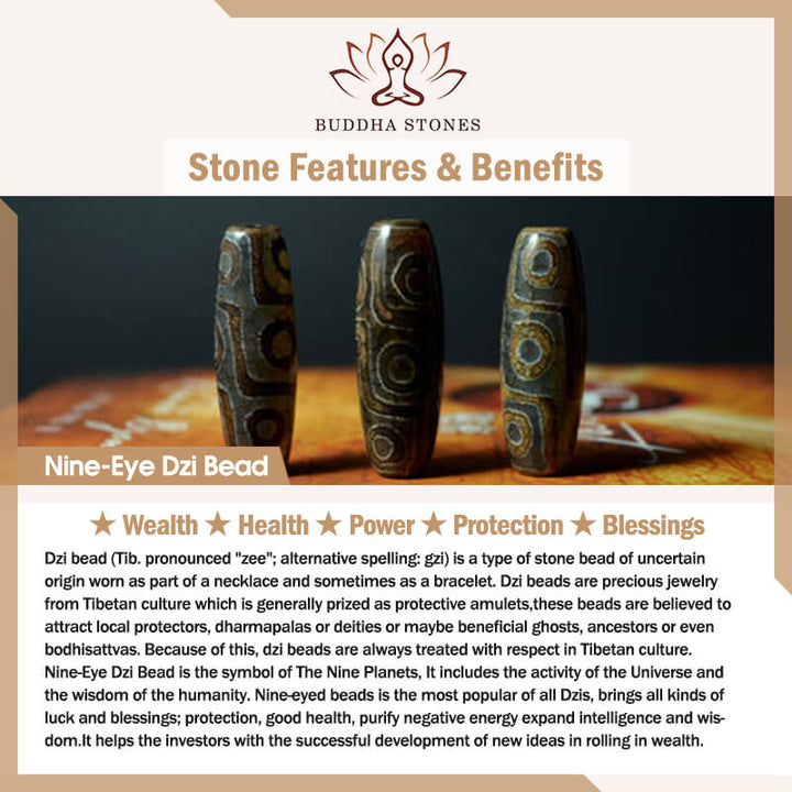 Buddha Stones Handcrafted Tibetan Nine-eye Dzi Bead Protection Rope Bracelet - image 3