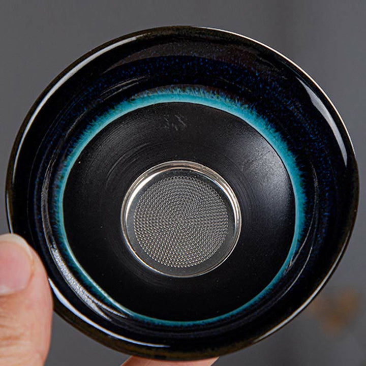 Buddha Stones Blue Gradient Color Chinese Gongfu Tea Ceramic Teapot Portable Gift Bag Box Set - image 4