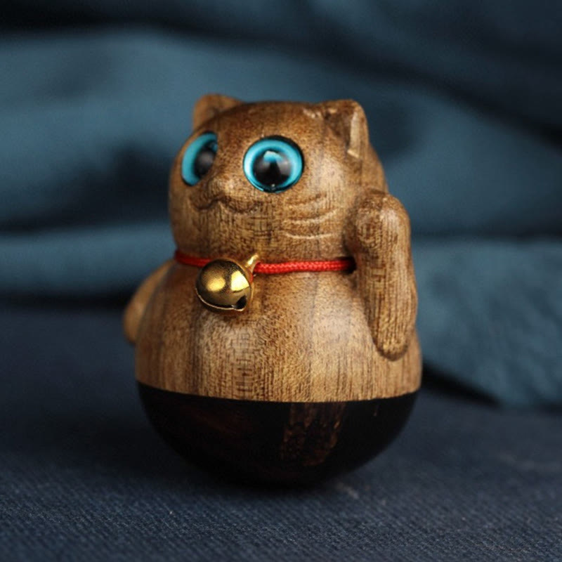 Buddha Stones Mini Lucky Cat Kitten Phoebe Zhennan Wood Blessing Decoration - image 17