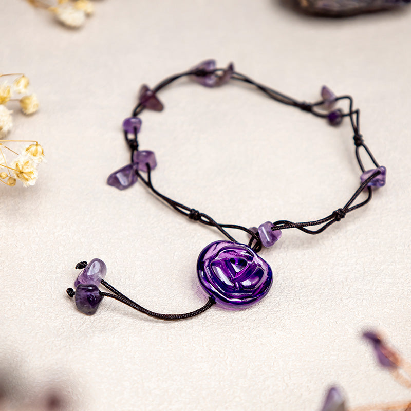 Buddha Stones Amethyst Pink Crystal Green Aventurine Rose Inner Peace Healing Anklet - image 0