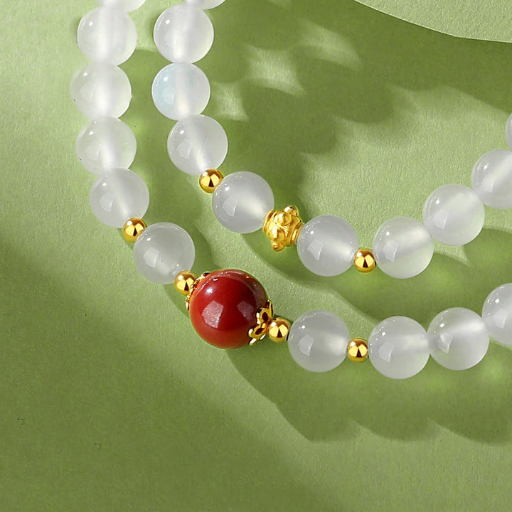 Buddha Stones 925 Sterling Silver Natural White Agate Cinnabar Double Wrap Protection Bracelet - image 3