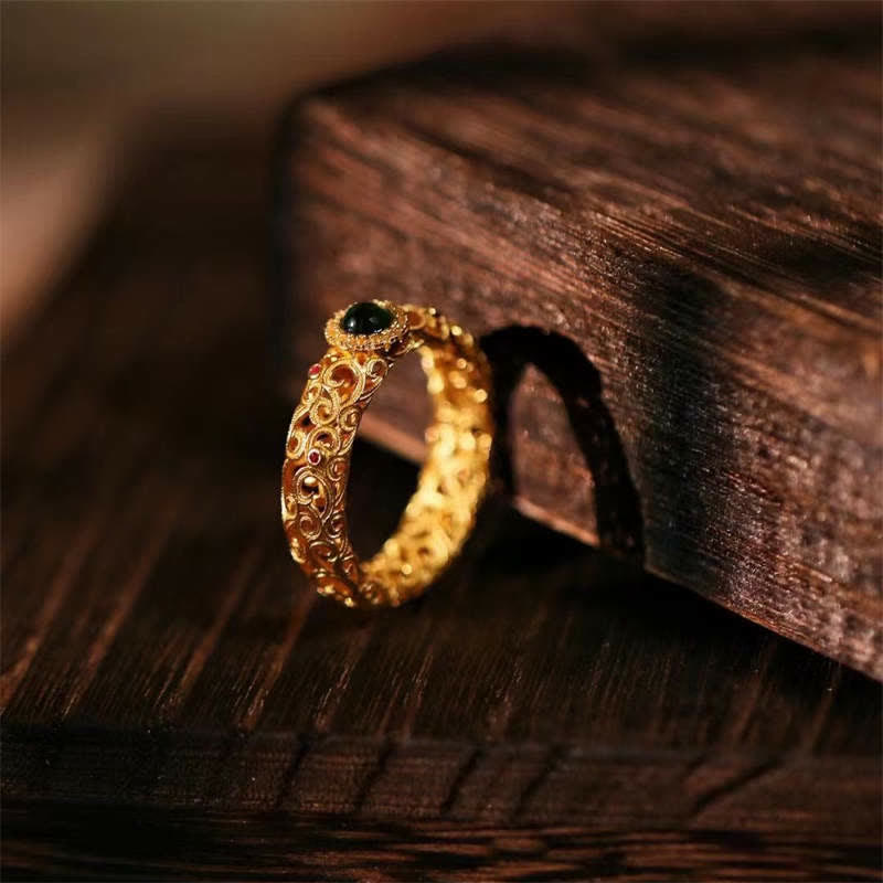 Buddha Stones 925 Sterling Silver Cyan Jade Success Luck Ring - image 4