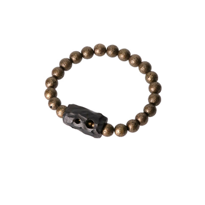 Buddha Stones Tibet Ebony Wood Copper Peace Balance Beaded Bracelet