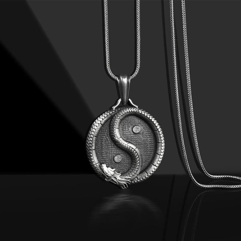 Buddha Stones Pure Tin Yin Yang Dragon Luck Strength Necklace Pendant - Pendant&Keel Chain - image 1