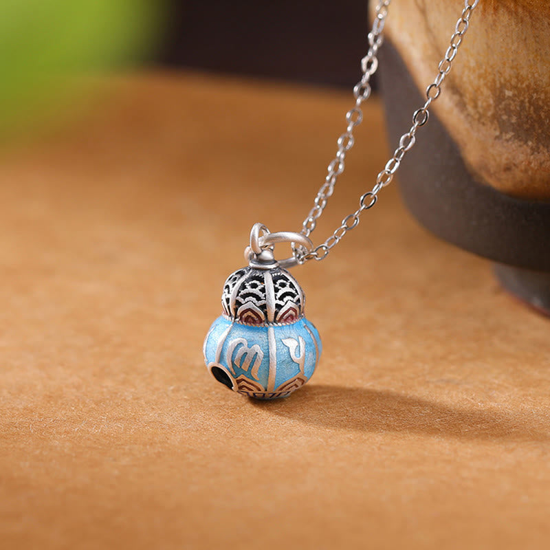 Buddha Stones 999 Sterling Silver Om Mani Padme Hum Engraved Gourd Design Wisdom Necklace Pendant - Om Mani Padme Hum(Love♥Focus) - image 1