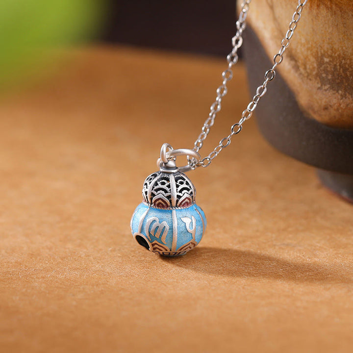 Buddha Stones 999 Sterling Silver Om Mani Padme Hum Engraved Gourd Design Wisdom Necklace Pendant - Om Mani Padme Hum(Love♥Focus) - image 1