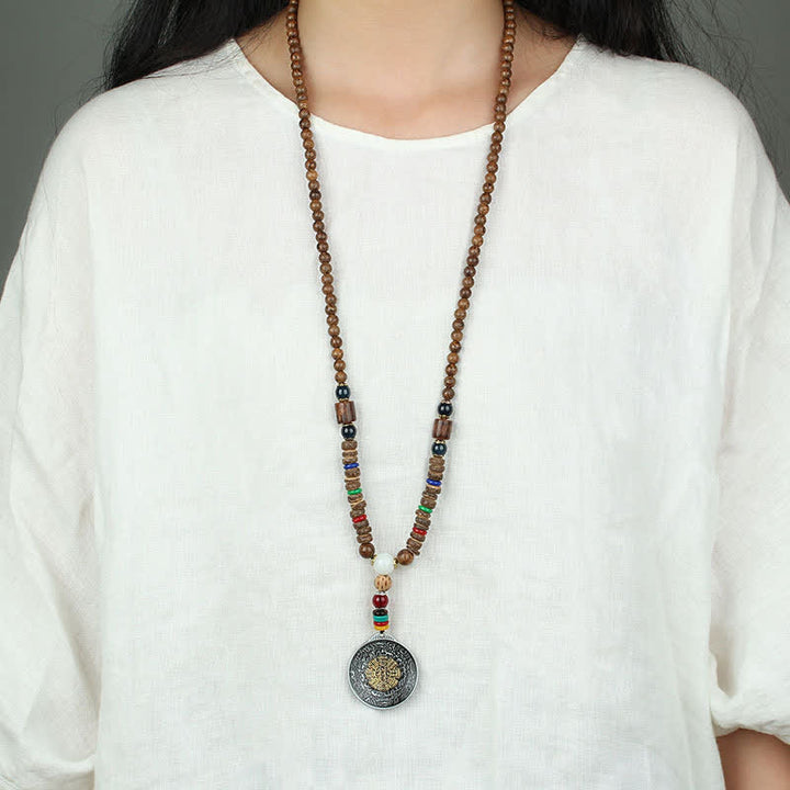 Buddha Stones Tibetan Om Mani Padme Hum Prayer Wheel Rotation Vajra Wood Necklace Pendant - image 21