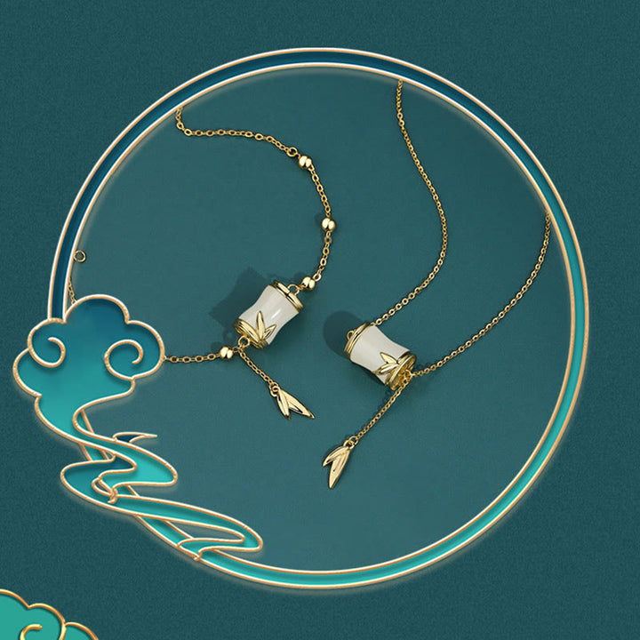 Buddha Stones 925 Sterling Silver 22K Gold Hetian White Jade Bamboo Leaf Luck Necklace Pendant Bracelet - image 7