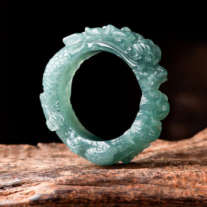 Buddha Stones Natural Jade Dragon Success Ring - image 5