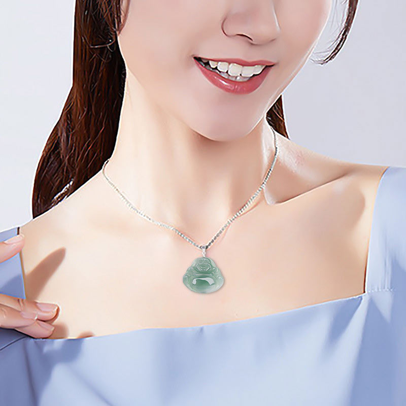 Buddha Stones 925 Sterling Silver Laughing Buddha Jade Protection Calm Necklace Chain Pendant - image 7