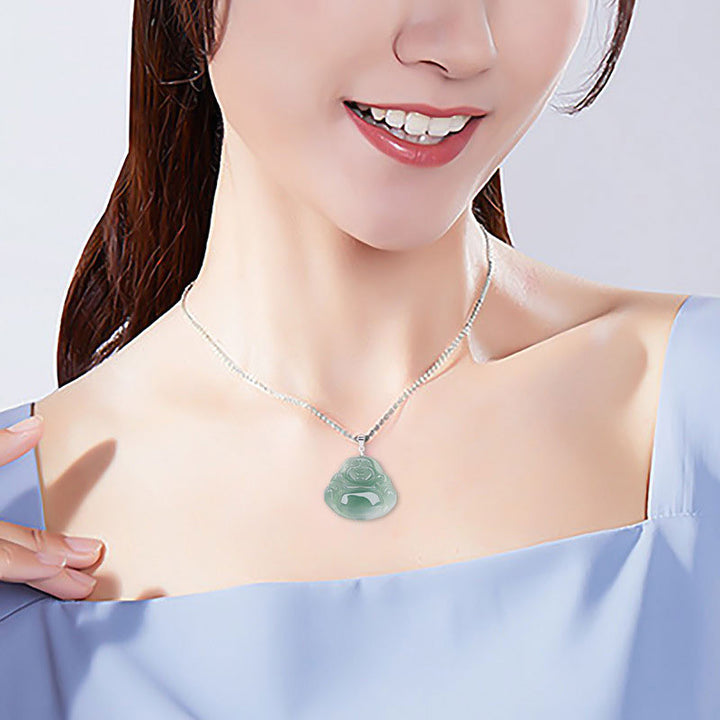 Buddha Stones 925 Sterling Silver Laughing Buddha Jade Protection Calm Necklace Chain Pendant - image 7