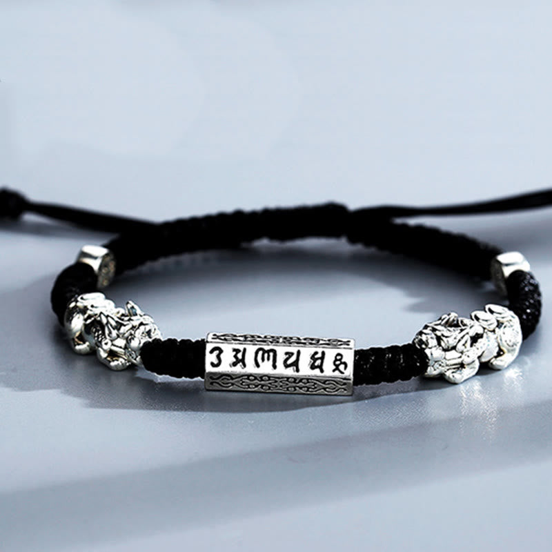 Buddha Stones Double PiXiu Feng Shui Copper Coin Om Mani Padme Hum String Bracelet - image 10