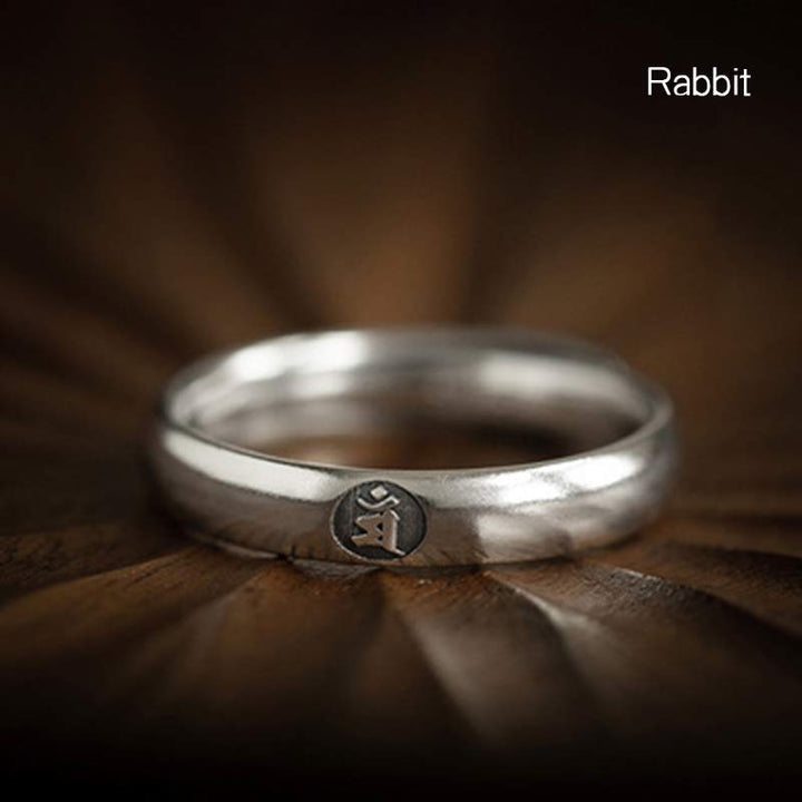 Buddha Stones 925 Sterling Silver Chinese Zodiac Natal Buddha Blessing Couple Ring - Rabbit - Women - image 14