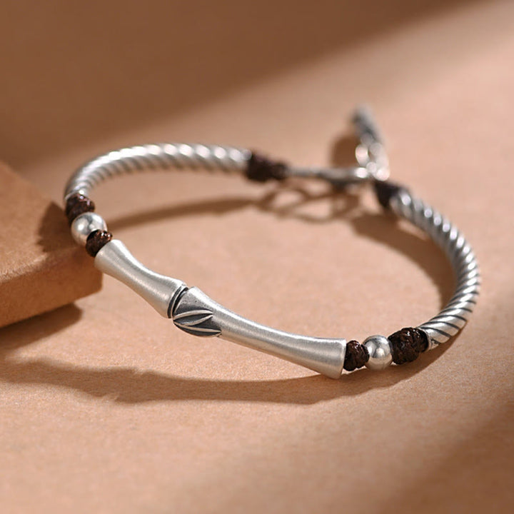 999 Sterling Silver Bamboo Pattern Cicada Luck Wealth Bracelet - image 1