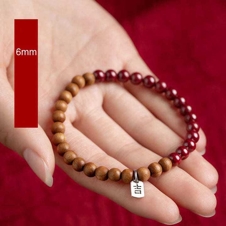 Buddha Stones 925 Sterling Silver Peach Wood Cinnabar Ward Off Evil Spirits Bracelet - image 4