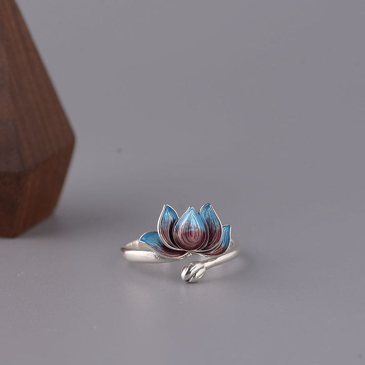 Buddha Stones 925 Sterling Silver Lotus Flower New Beginning Adjustable Ring - image 4