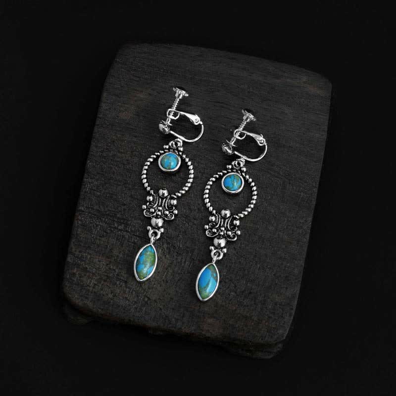 Buddha Stones 925 Sterling Silver Hook Vintage Copper Plated Silver Turquoise Waterdrop Pattern Balance Drop Dangle Earrings - Copper Plated Silver Turquoise Earring Clips - image 10