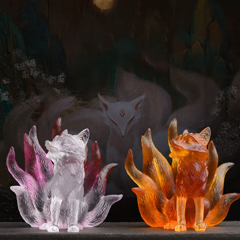 Buddha Stones Small Nine Tailed Fox Success Strength Home Figurine Decoration - image 1