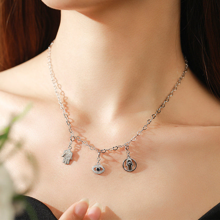 925 Sterling Silver Evil Eye Hamsa Symbol Prosperity Luck Chain Necklace Pendant - image 2